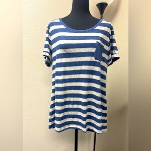 Natural Reflections Blue & Gray Striped Top with pocket - XL
